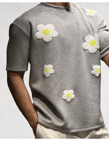 T-shirt gris clair "fleur"