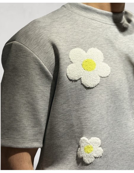 T-shirt gris clair "fleur"