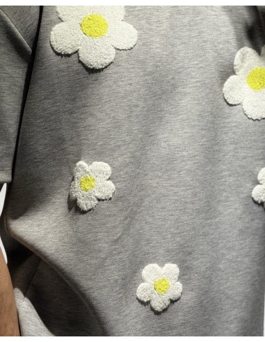 T-shirt gris clair "fleur"
