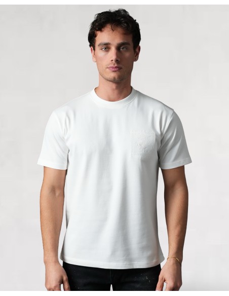 T-SHIRT BRODÉ "TIMBRES" BLANC