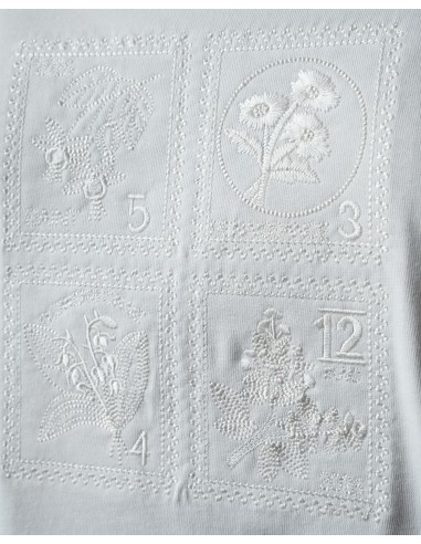 T-SHIRT BRODÉ "TIMBRES" BLANC