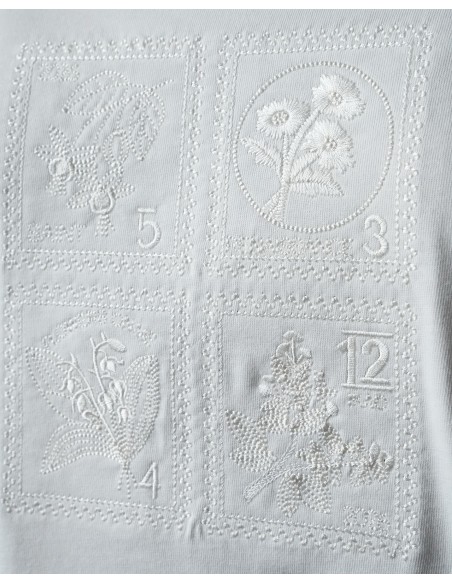 T-SHIRT BRODÉ "TIMBRES" BLANC