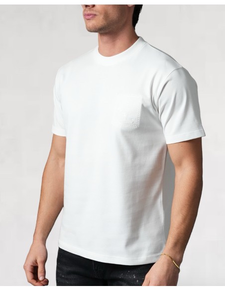 T-SHIRT BRODÉ "TIMBRES" BLANC