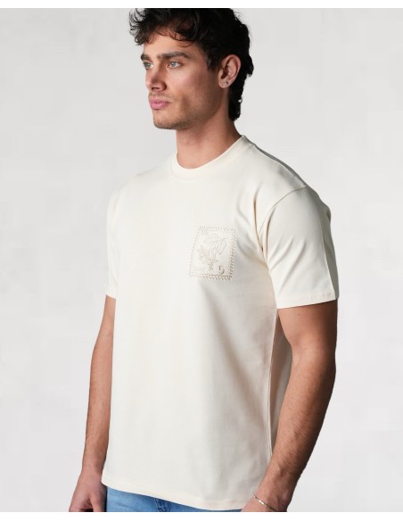T-SHIRT BRODÉ "TIMBRES" BEIGE