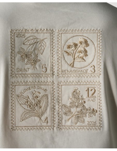 T-SHIRT BRODÉ "TIMBRES" BEIGE
