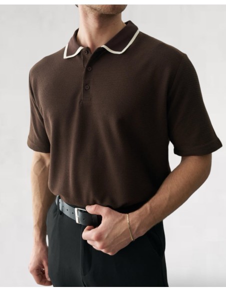 Polo fluide en maille marron