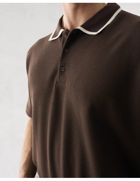 Polo fluide en maille marron
