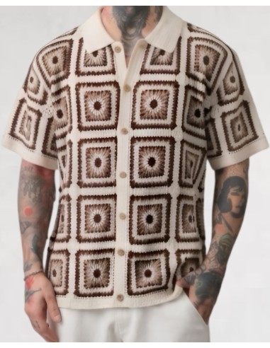 Chemise en crochet à motifs marron