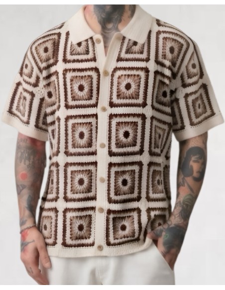 Chemise en crochet à motifs marron