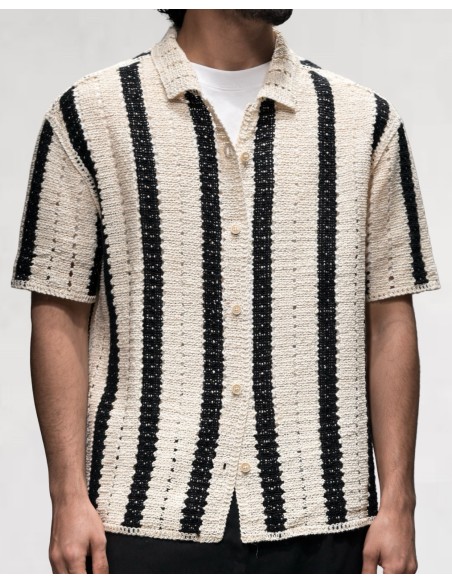 Chemise en crochet rayée beige