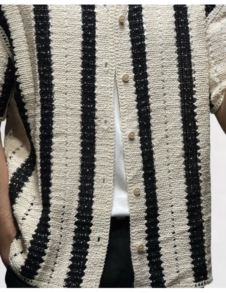 Chemise en crochet rayée beige