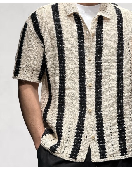 Chemise en crochet rayée beige