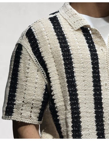 Chemise en crochet rayée beige