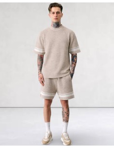 Ensemble T-shirt et short en maille beige