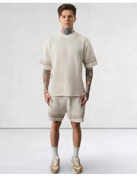 Ensemble T-shirt et short en maille écru