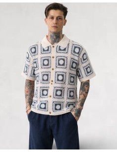 Chemise en crochet à motifs bleu