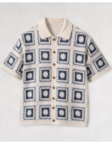 Chemise en crochet à motifs bleu