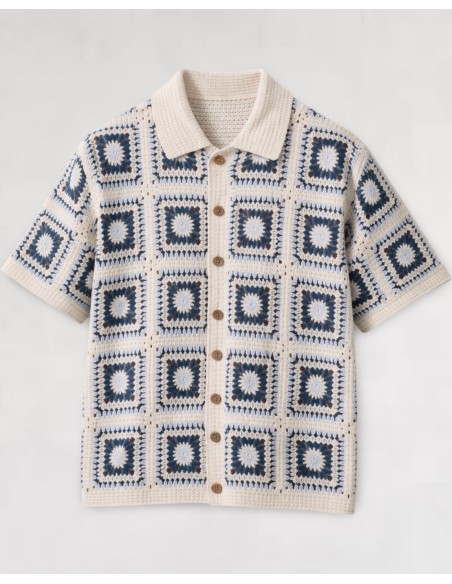 Chemise en crochet à motifs bleu