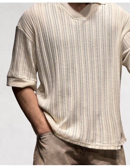POLO MAILLE OVERSIZE BEIGE