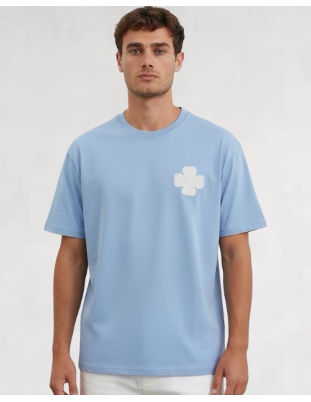 T-SHIRT BRODÉ "TRÈFLE" BLEU