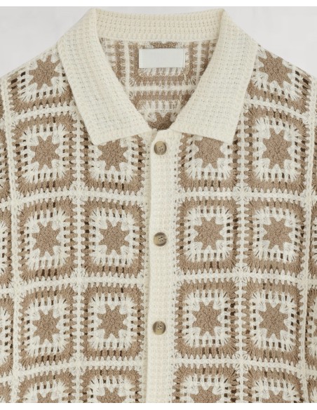 CHEMISETTE A MOTIFS EN CROCHET BEIGE