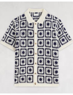 CHEMISETTE A MOTIFS EN CROCHET BLEU MARINE