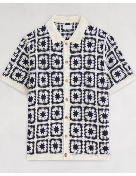 CHEMISETTE A MOTIFS EN CROCHET BLEU MARINE