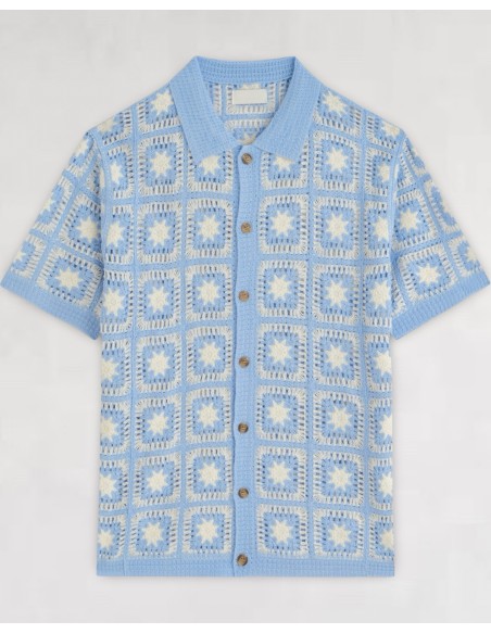 CHEMISETTE A MOTIFS EN CROCHET BLEU CIEL
