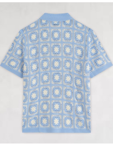 CHEMISETTE A MOTIFS EN CROCHET BLEU CIEL