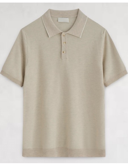 POLO MANCHES COURTES BI-MATIERE BEIGE