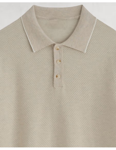 POLO MANCHES COURTES BI-MATIERE BEIGE