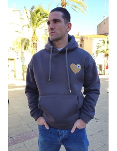 Hoodie Coeur Anthracite Beige